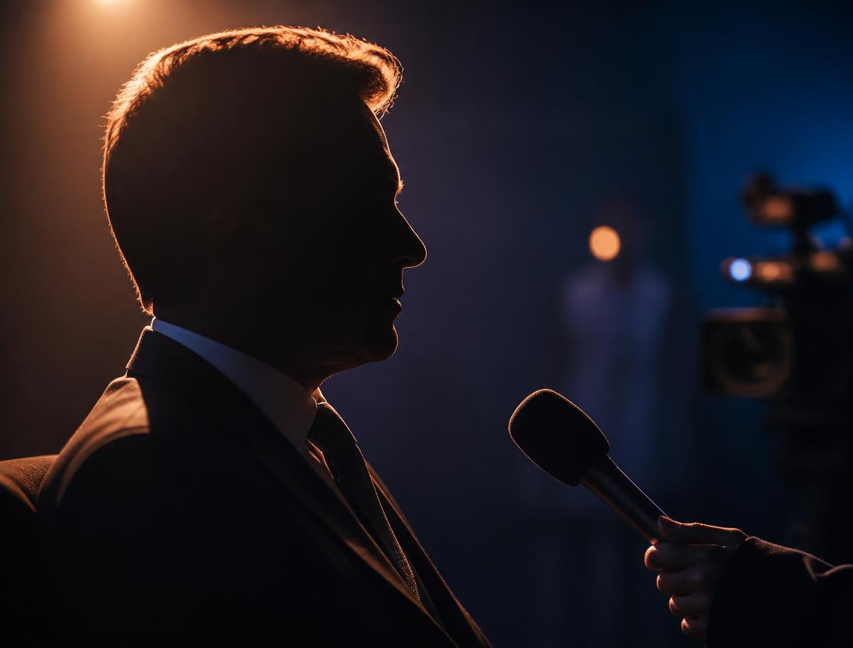 Dirigeant en interview sous une lumière cuivrée